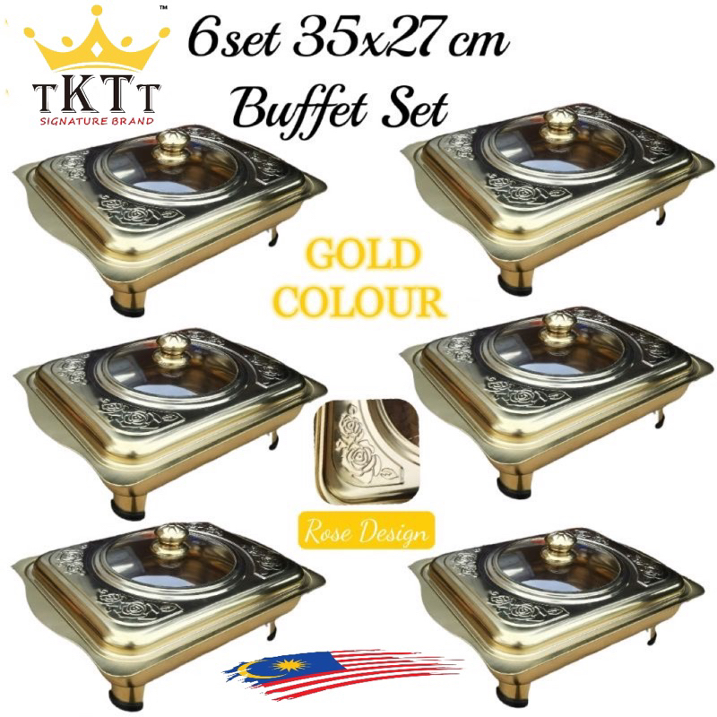 TKTT 6 Set GOLD 35x27 Embossed Buffet Tray Serving Food Pan Catering Kenduri Set Bekas Hidangan Emas Serbaguna