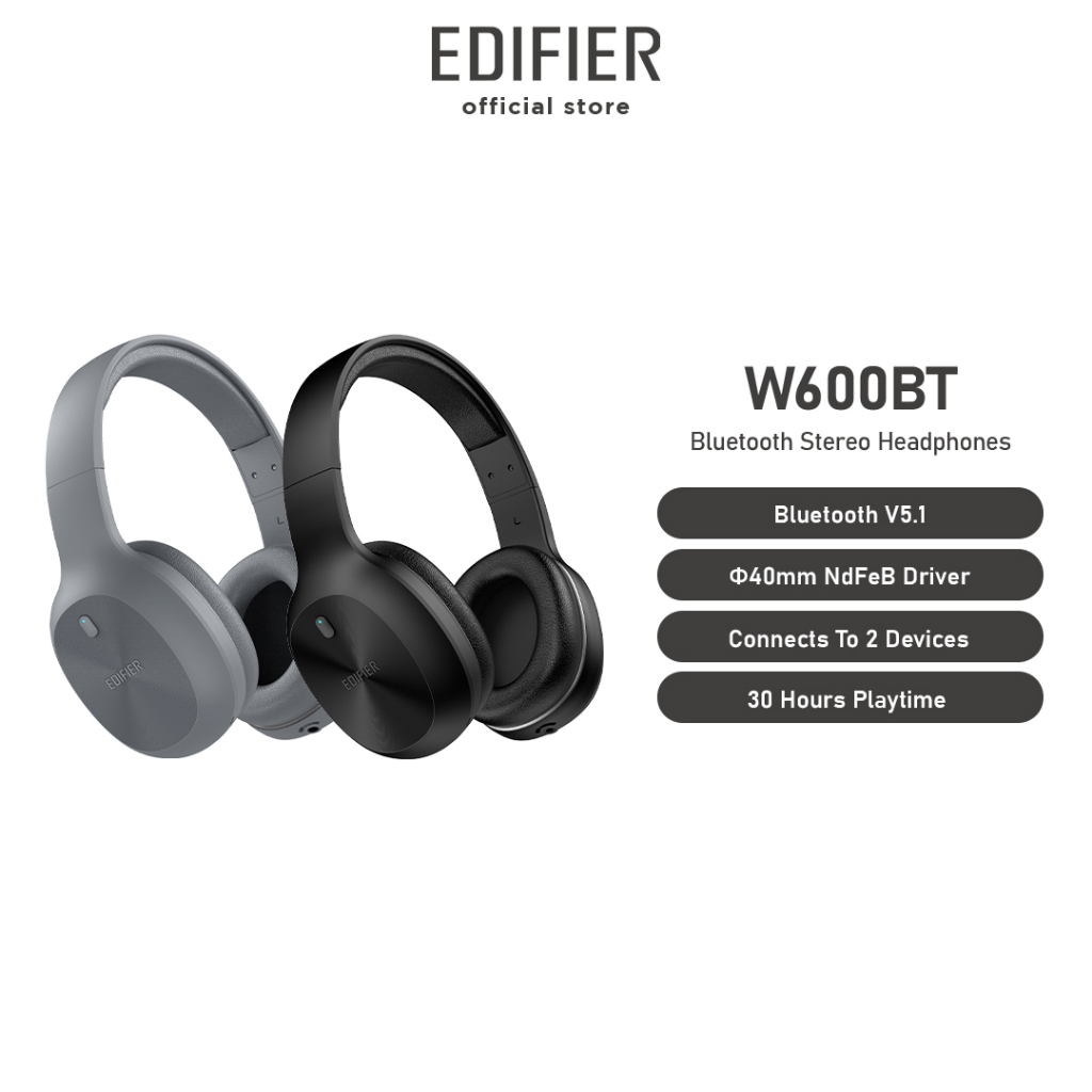 Edifier W600BT Headphone - Bluetooth V5.1 | Connect 2 Devices | Built in Mic | Wired or Wireless | 30 hours Playtime