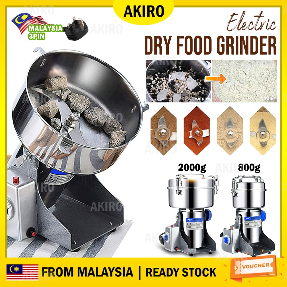 AKIRO Malaysia Pin 800g Stainless Steel 430 Dry Food Powder Spice Grinder Coffee Mill Flour Machine Pengisar Serbuk 磨粉机