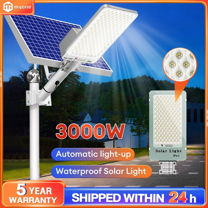 【Ready stock】Solar light outdoor lighting 3000W Metal lamp body IP67 waterproof light lampu Street light lampu solar