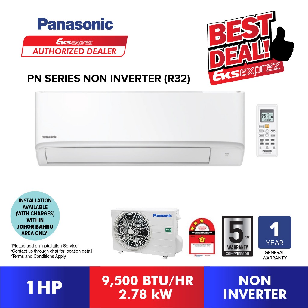 Panasonic Standard Non-Inverter R32 Aircond CS-PN9WKH / PN12WKH / CS-PN18X / PN24XKH / PN30XKH (1HP/1.5HP/2HP/2.5HP)