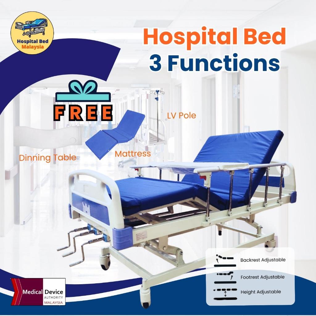 3 Functions Manual Hospital Nursing Bed [FREE Mattress + Table] - MDA Approved [Same-Day Delivery]