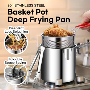 【Local Stock】Tall & Mini Stainless Steel Tempura Deep Fryer Oden Cooker Chicken French Fries Pot Pan Fry Goreng 油炸锅