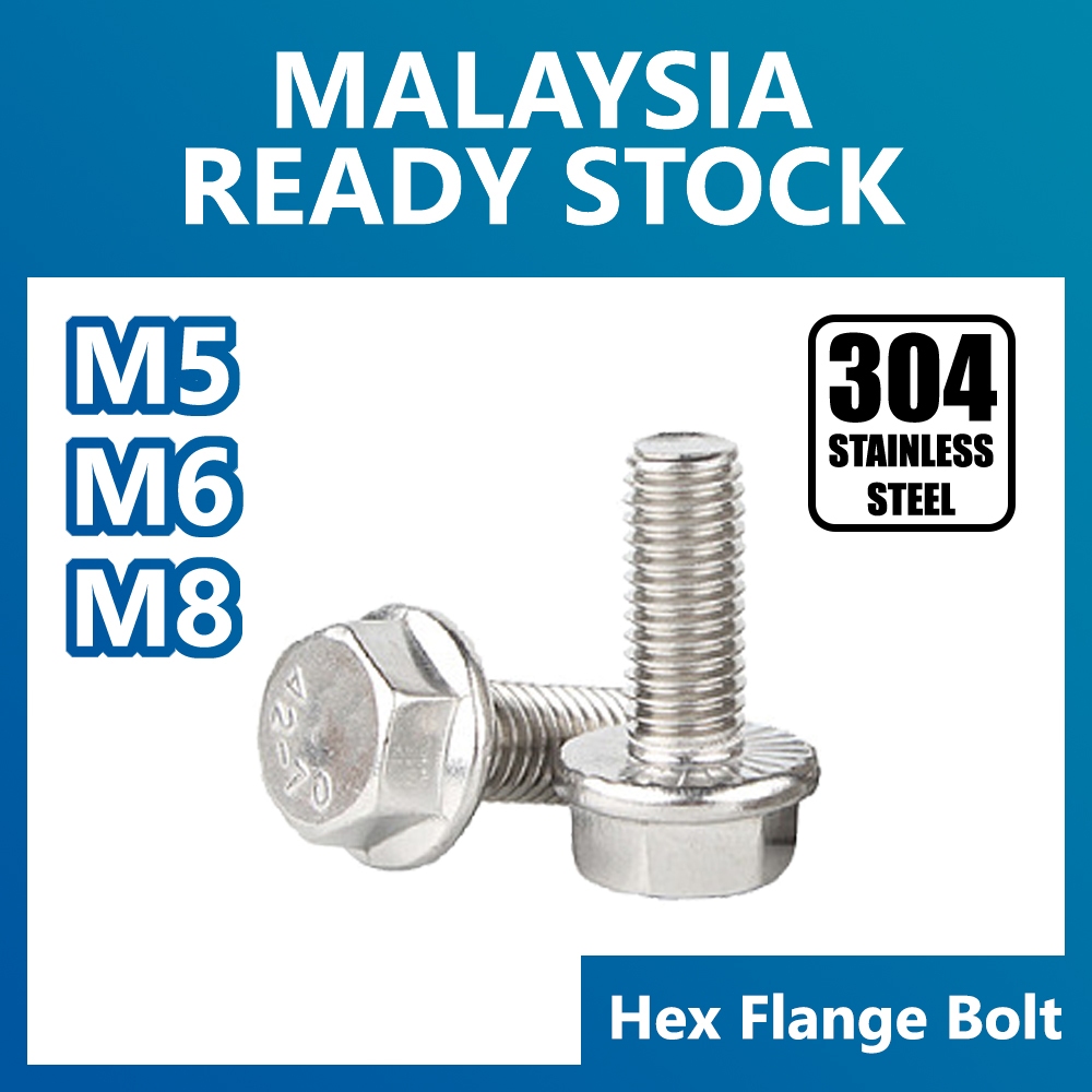M5 M6 M8 Hex Flange Bolt 304 Stainless Steel Allen Bolts GB5789 Skru Spanner SHINY SURFACE DIY