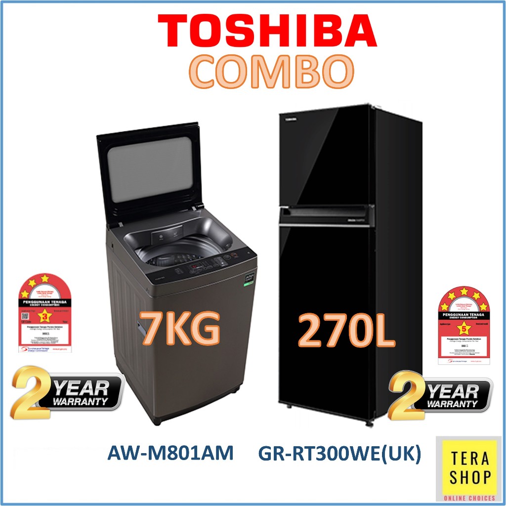 【COMBO】Toshiba Inverter Refrigerator GR-A28MU + 7KG M801AM / 8KG M901B / 9K M1000EM Washing Machine Mesin Basuh