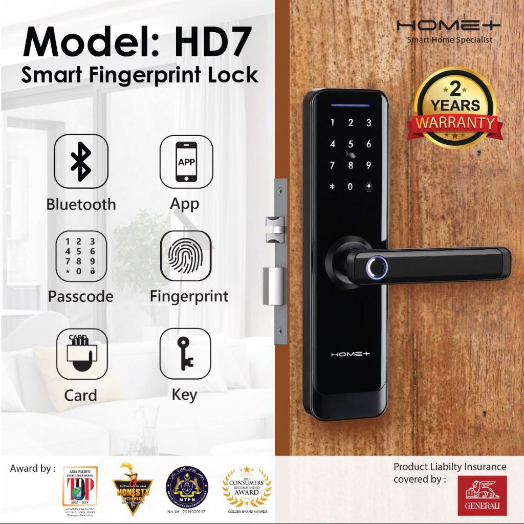 Home+ HD7 bluetooth Smart Lock l 6 Methods to Unlock l Wooden Door lTTLOCK App(Philips, Samsung,Keywe)