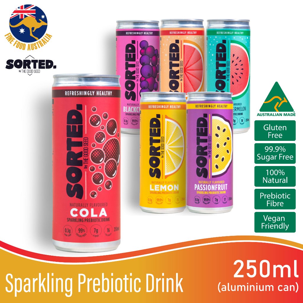 Australia's Sorted Sparkling Prebiotic Drinks 250ml ~ Naturally Flavoured, 99.9% Sugar-Free