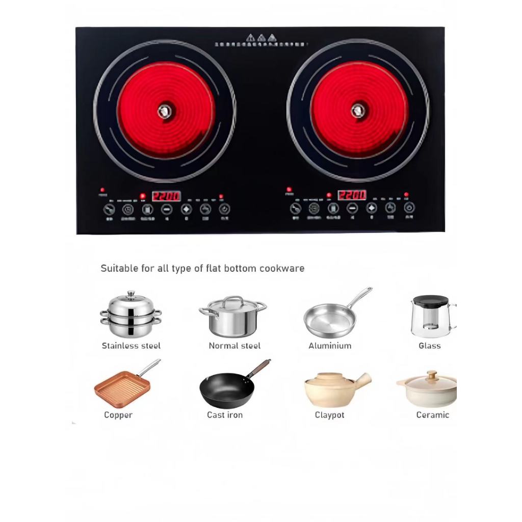 Infrared Ceramic Cooker Hob Touch Control Panel 2 Burner Cooktop Tabletop Multi Pots Tempered Glass Stove