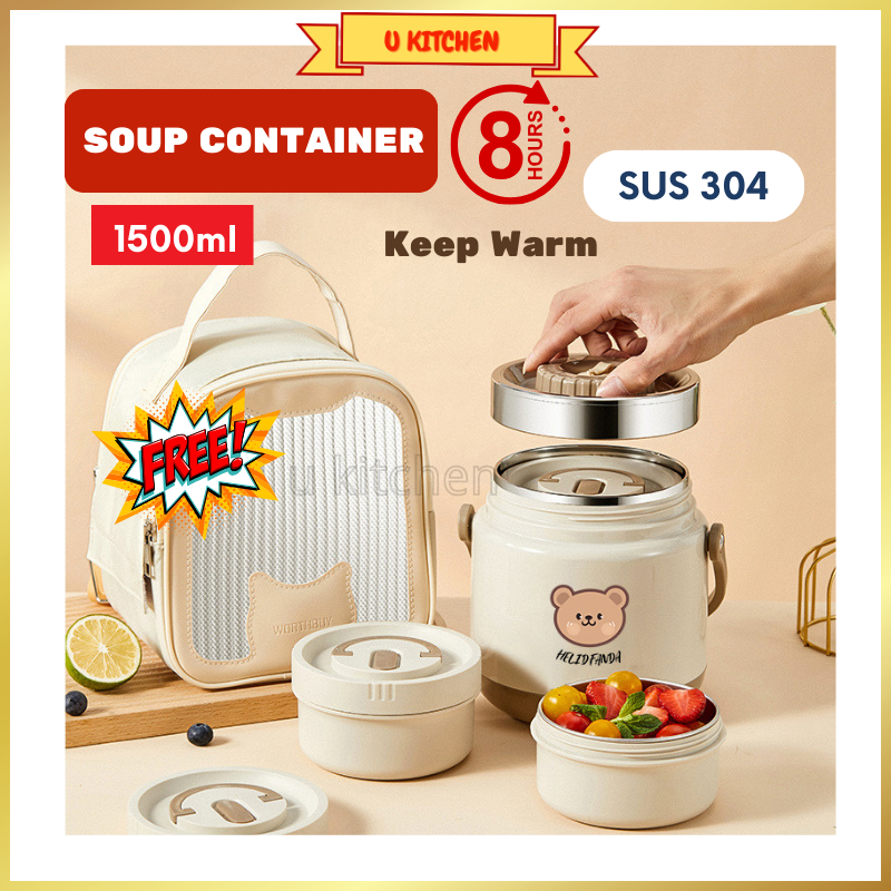 Soup Container Stainless Steel Porridge Thermos Food Jar Thermal Food Container 1500ml