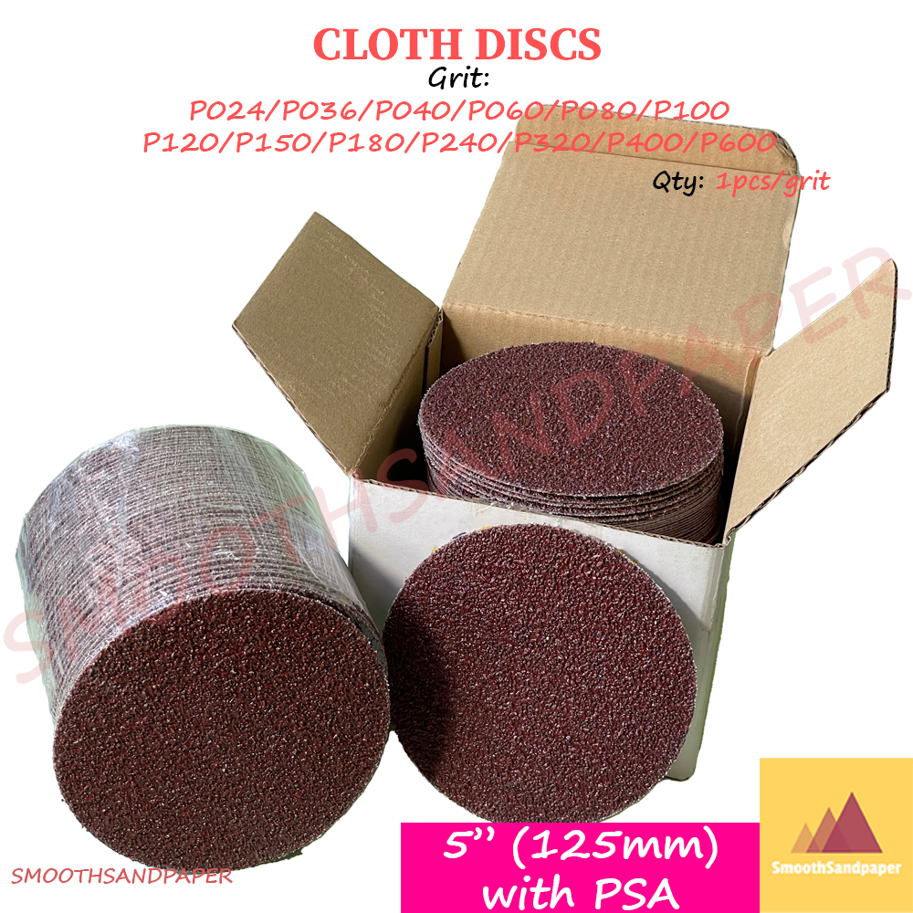 5 Inch Sanding Disc PSA (Self Adhesive) | Red Cloth Aluminium Oxide Sandpaper P24-P600 | Best For Metal image 2