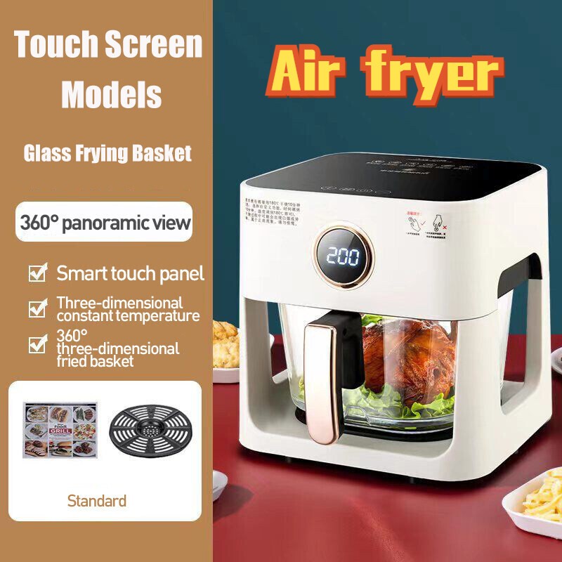 Ready Stock Home Air Fryer Intelligent Home Visual Touch Screen Electric Fryer Oil Free 8L Multi-function Chip Oven