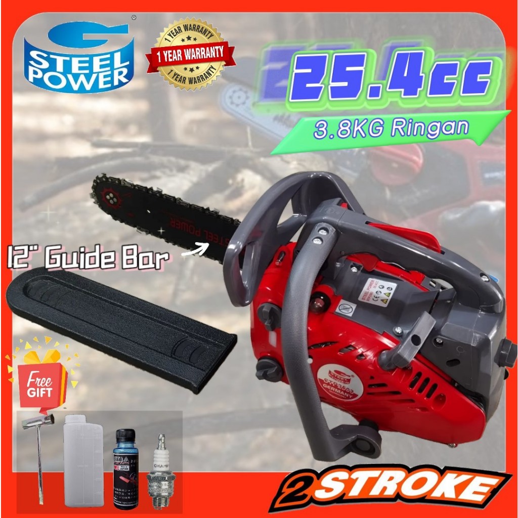 STEEL POWER GERMANY STP3000/STP2503 12" 25.4cc Mini One Hand Chain Saw Mesin Potong Pokok