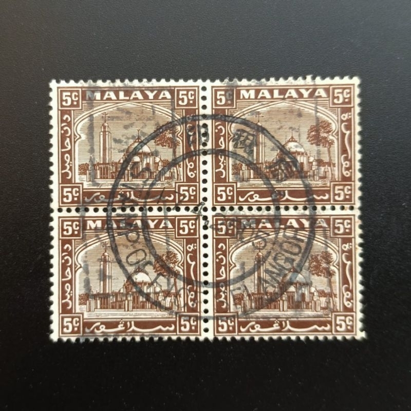 G1516 Malaya Japanese Occupation 1942 Ovpted Selangor 5c Revenue Fiscal Tax “税” Block/4v Stamps Clear Postmark Used Rare