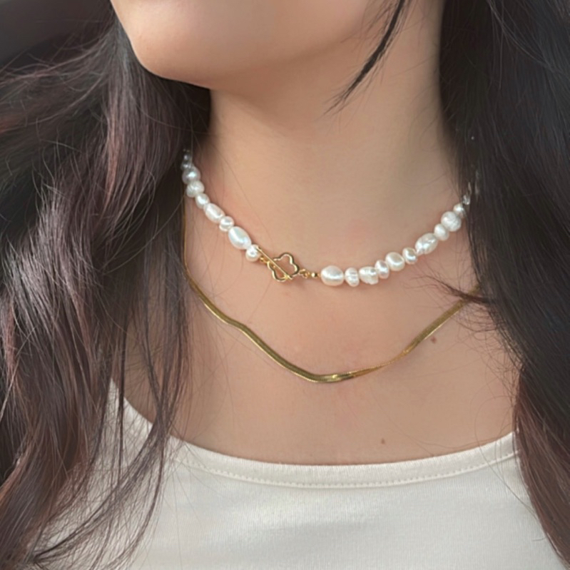 [ETHEREALL] Celeste Natural Freshwater Pearl Non-tarnish Necklace // Baroque Freshwater Pearl Choker Necklace