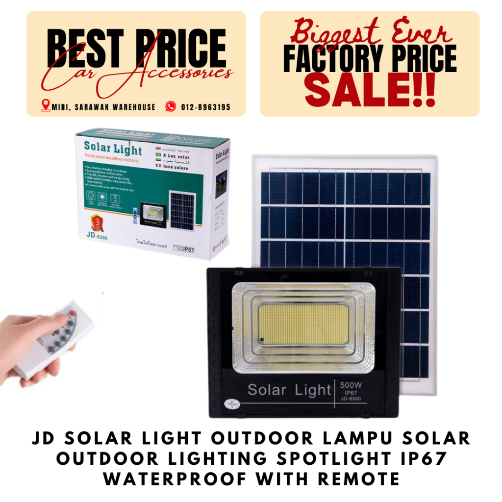 JD Solar Light Outdoor Lampu Solar Outdoor Lighting Spotlight IP67 Waterproof With Remote