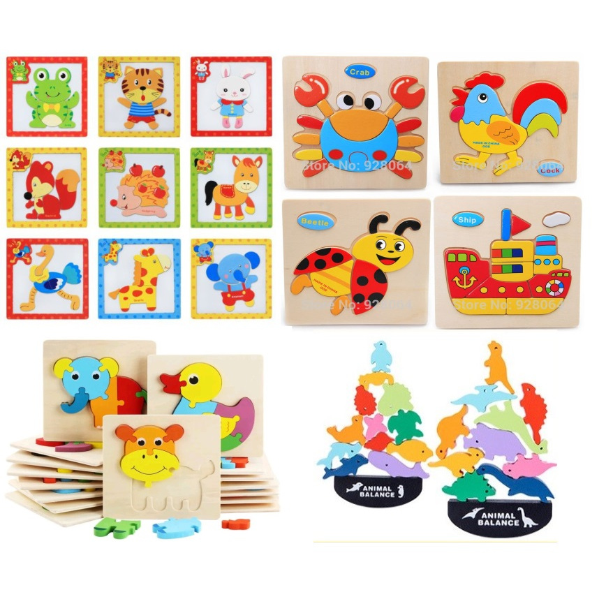 3D Wooden Blocks Jigsaw Puzzles Magnetic Learning Educational Toy Play Cute Cartoon Balance Set Game