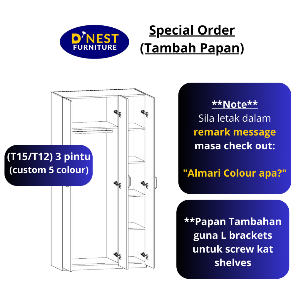 Almari Baju (Custom+ Papan Shelves) - D'Nest Furniture