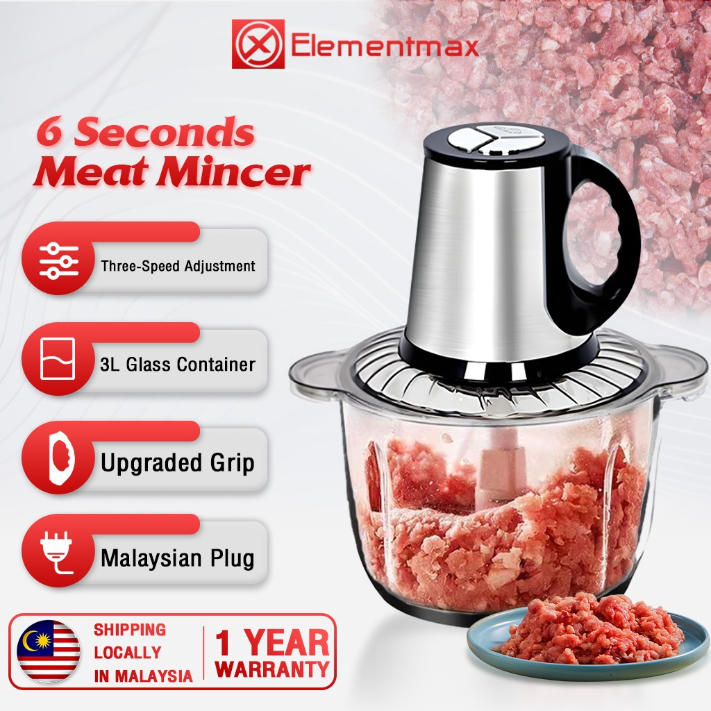 3 Speed Electric Meat Mincer 400W Power 3L Food Processor Glass Bowl Stainless Steel MultiFunction Kitchen Food Grinder