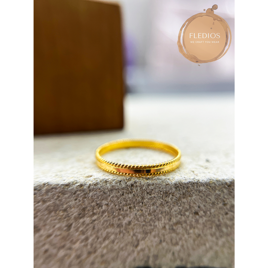 FLEDIOS Cincin Emas 916 Minimalis Cincin Belah rotan Cincin Padu S 916 Gold Ring Minimalist Cincin Emas 916 Original