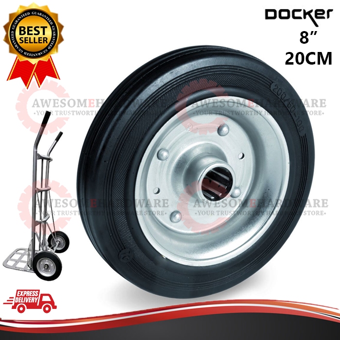 (3/4" OR 1") DOCKER 20CM 8" HEAVY DUTY TROLLEY RUBBER WHEEL HAND TRUCK CASTER ROLLER 200MM RODA TROLI