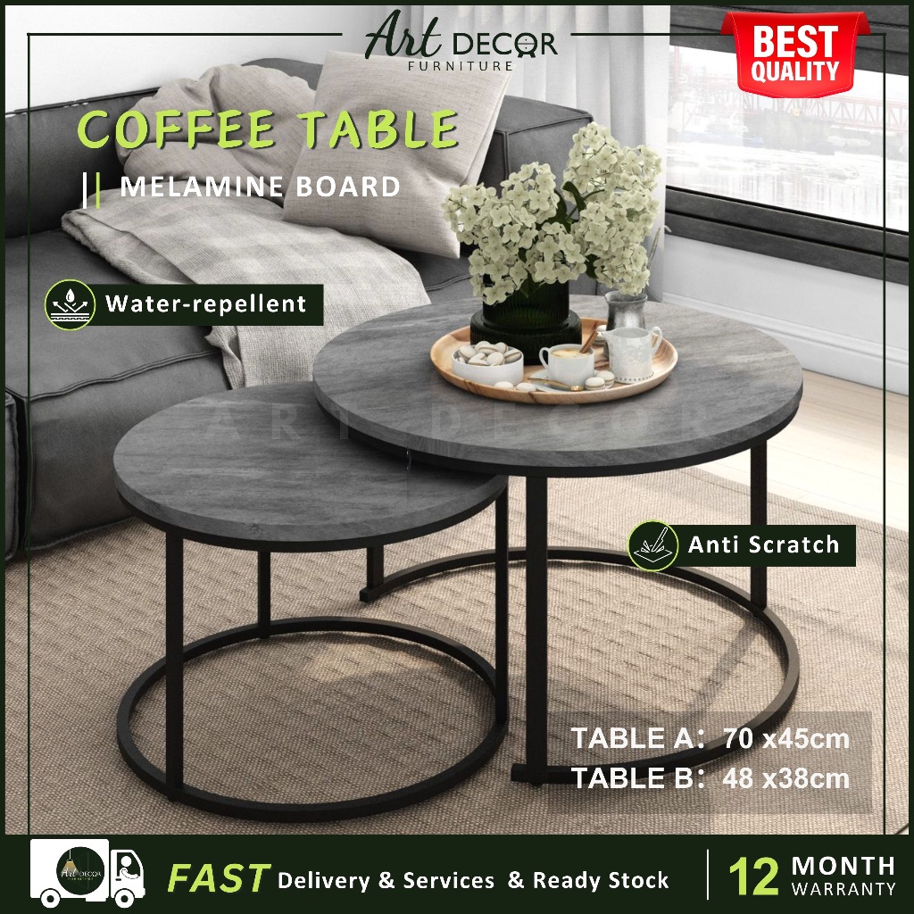 Art Decor Melamine Coffee Table Marble Texture /Meja Kopi Bulat Ruang tamu ikea /round wooden table /4 Warna