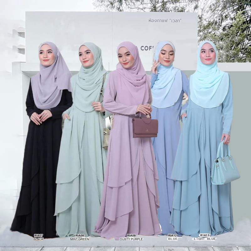 【Ready Stock】JUBAH Abaya MUSLIMAH FLOWY 3 layer abaya zip sleeve bridesmaid nikah tunang dinner abaya dress