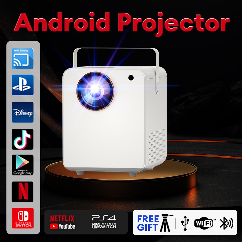 Projector 4K Android Projector Murah UHD with Projector Screen Connect  Mobile Phone For Home Theater