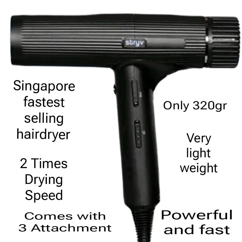 STRYVHairdryerwith3attachmentcompactandlightweight