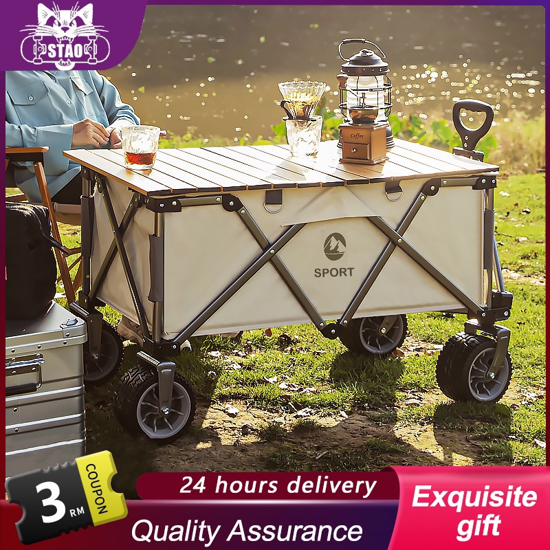 Ready Stock300L Outdoor Trolley Wagon Foldable Wagon Tool truck portable Shopping Camping cart With Storage Basket