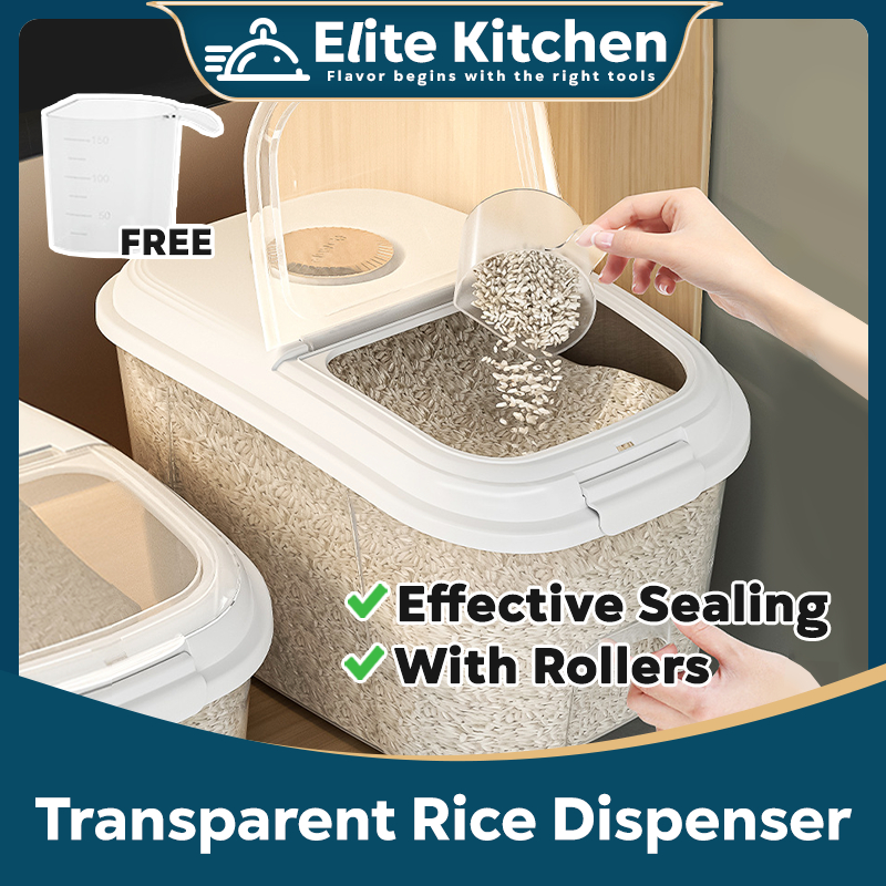 Elite Kitchen - AirTight Sealed Rice Storage Box Bucket Container Grains Rice Dispenser Kitchen Organizer Insect Proof