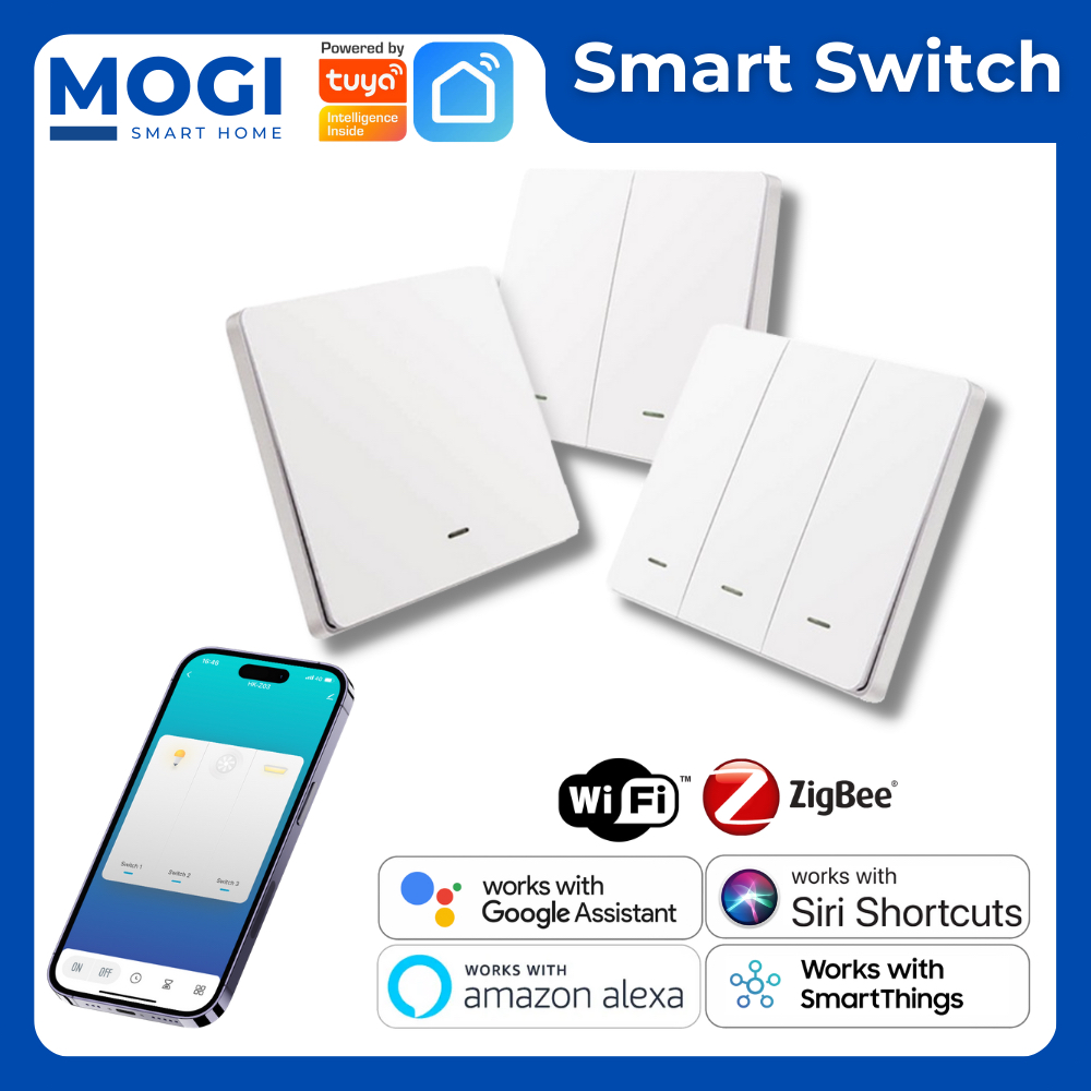 MOGI Tuya Smart Switch Wifi Zigbee Rocker Button No neutral Smart Home Alexa Google Home Siri