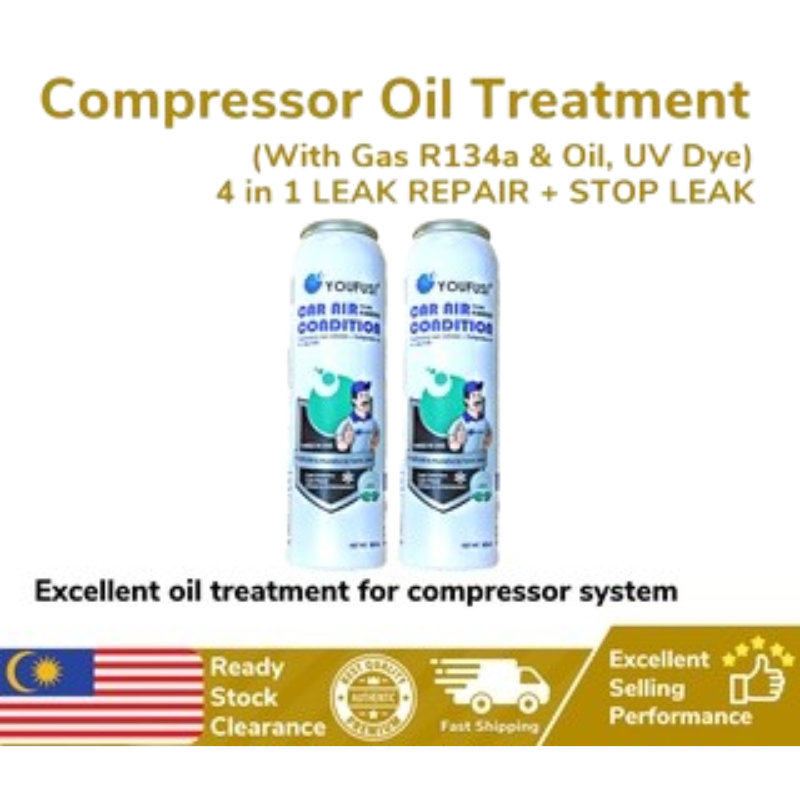 Aircond Compressor Oil Treatment With Gas R134a UV Dye 4 in 1 LEAK REPAIR STOP LEAK Aircon Treatment Kereta