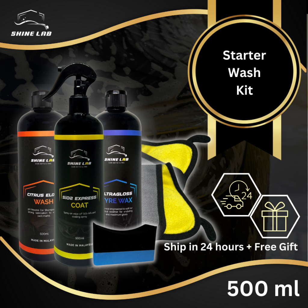ShineLab Car Wash Starter Kit [Wash + Coating + Tyre Wax] Starter Kit Car Detailing Car Shampoo, Car Coating, Tyre Wax
