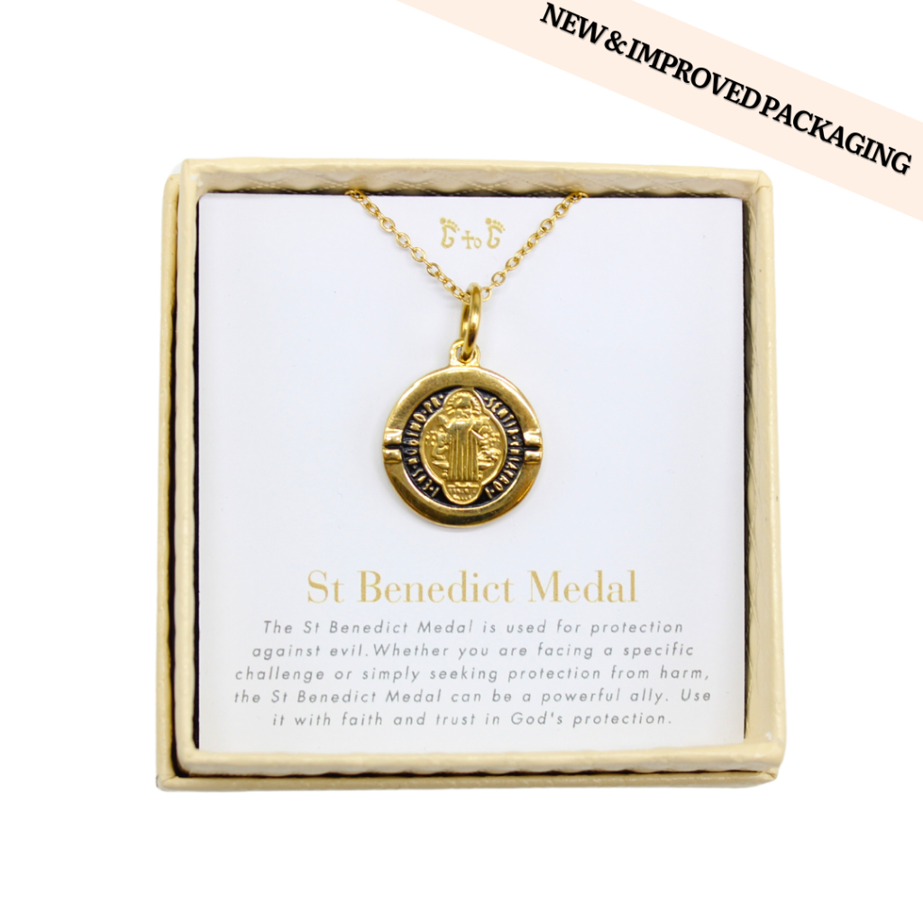 (Ready Stock Malaysia) Christian Catholic Jewelry Gift Stainless Steel St Benedict Medal/Chain set - Gold/Silver