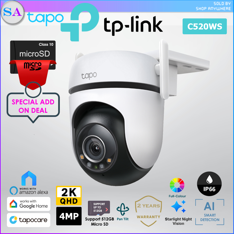 TP-Link Tapo C520WS 2K QHD CCTV Pan Tilt AI Outdoor Home WiFi Network Security Starlight Night Vision Camera