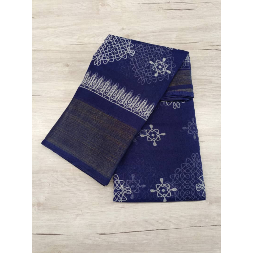 SOFT COTTON SLUB BATIK PRINTED SAREE WITH RUNNING HD PRINT BLOUSE