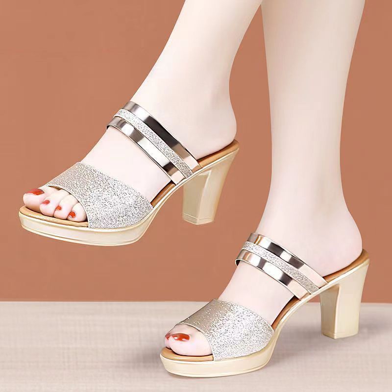 Women high Heels sandals Kasut Wanita Perempuan thick sole 6cm height(PLUS SIZE 35-42) Kasut Tinggi Women heels