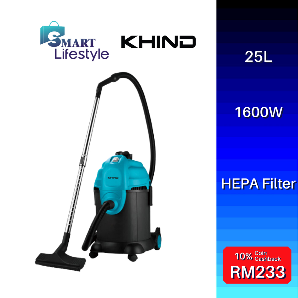 Khind Wet & Dry Vacuum Cleaner 25L 1600W HEPA Filter VC3666