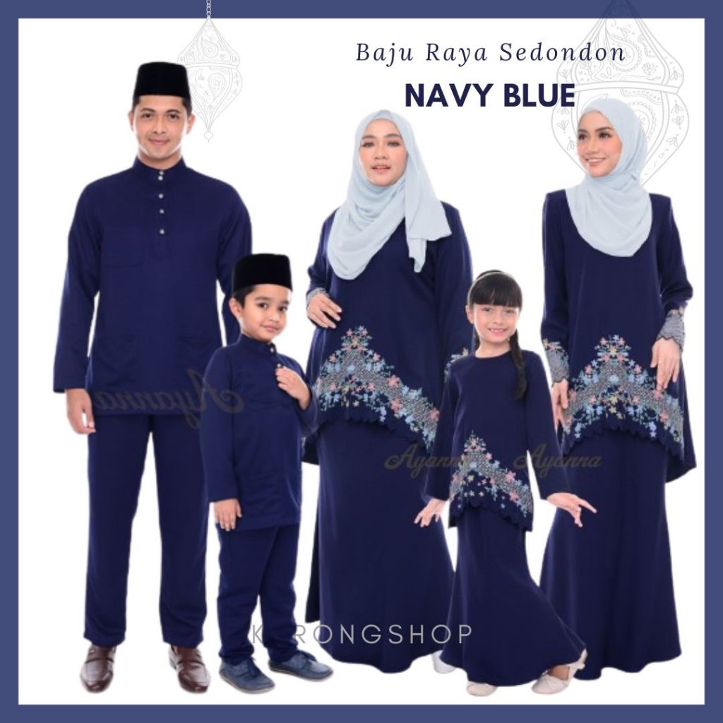 BAJU SEDONDON NAVY BLUE ?? Baju Melayu Kurta Baju Kurung Moden Kebaya Lace Plus Size Budak Ayah Ibu 