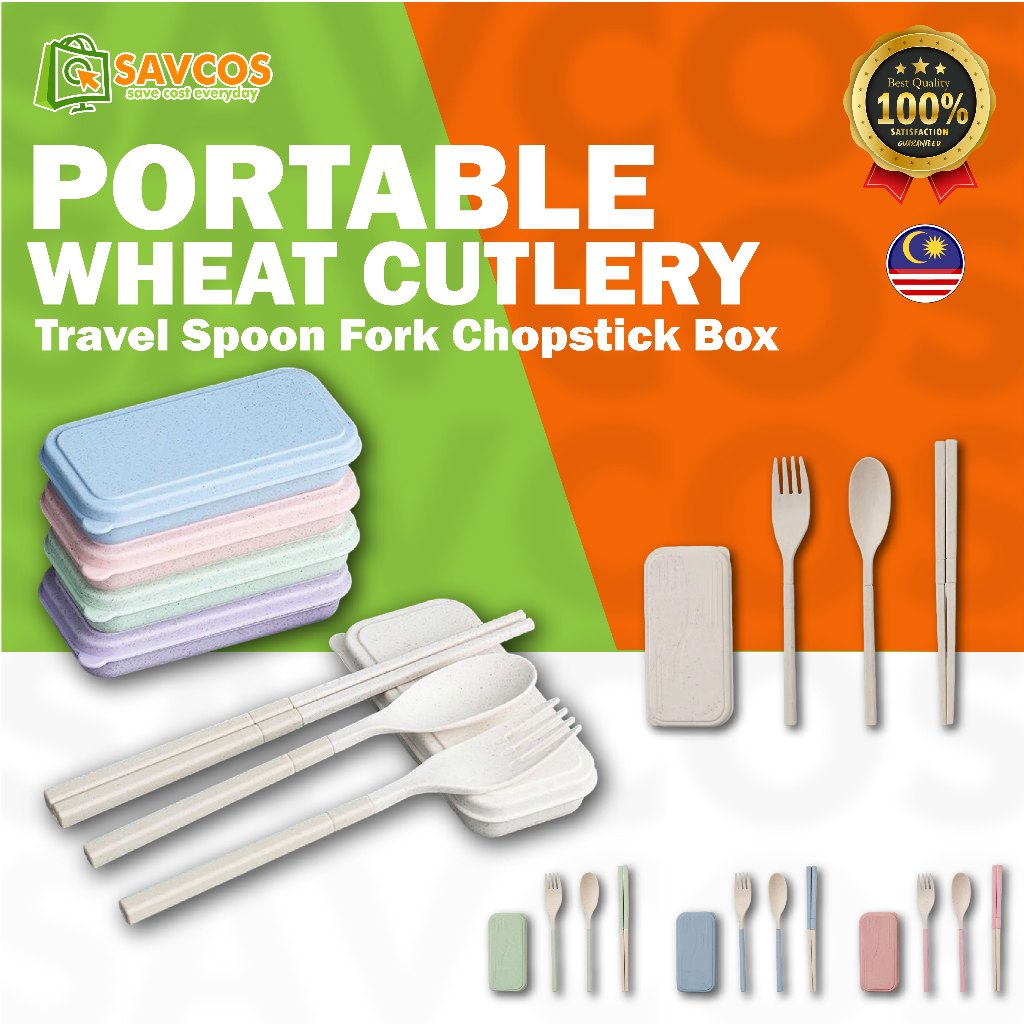 READY STOCK Portable Wheat Cutlery Set Travel Spoon Fork Chopstick Box / Sudu Set / Door gift / Wedding gift, SAFE SPACE
