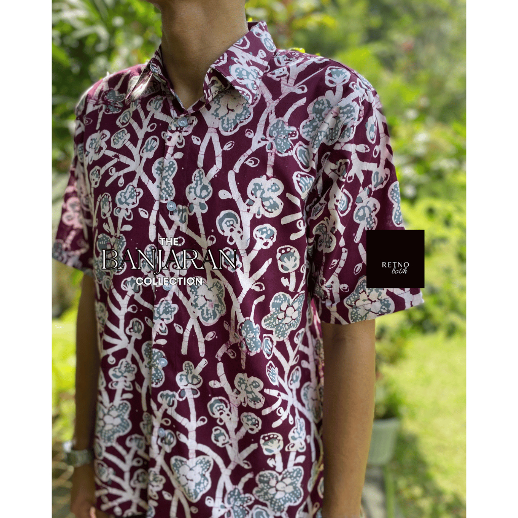 Men’s Short-sleeve Batik Malaysia Shirt, Handmade Block-print from Kota Bharu C1111