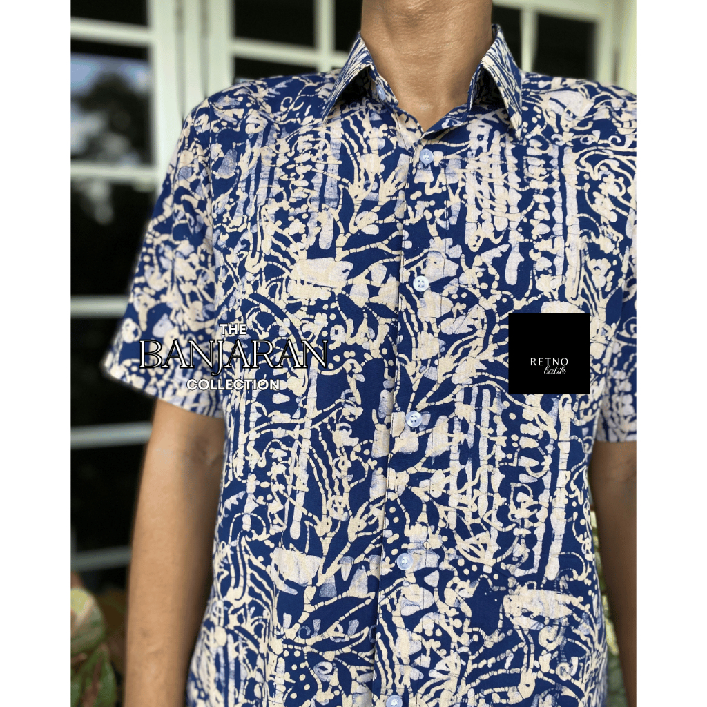 Men’s Short-sleeve Batik Malaysia Shirt, Handmade Block-print from Kota Bharu C1112