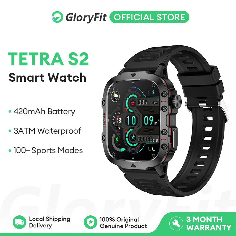 GloryFit TETRA S2 Smart watch 3ATM Waterproof 100+ Sport Modes Heart Rate Blood Oxygen & Pressure Monitoring Sport Watch