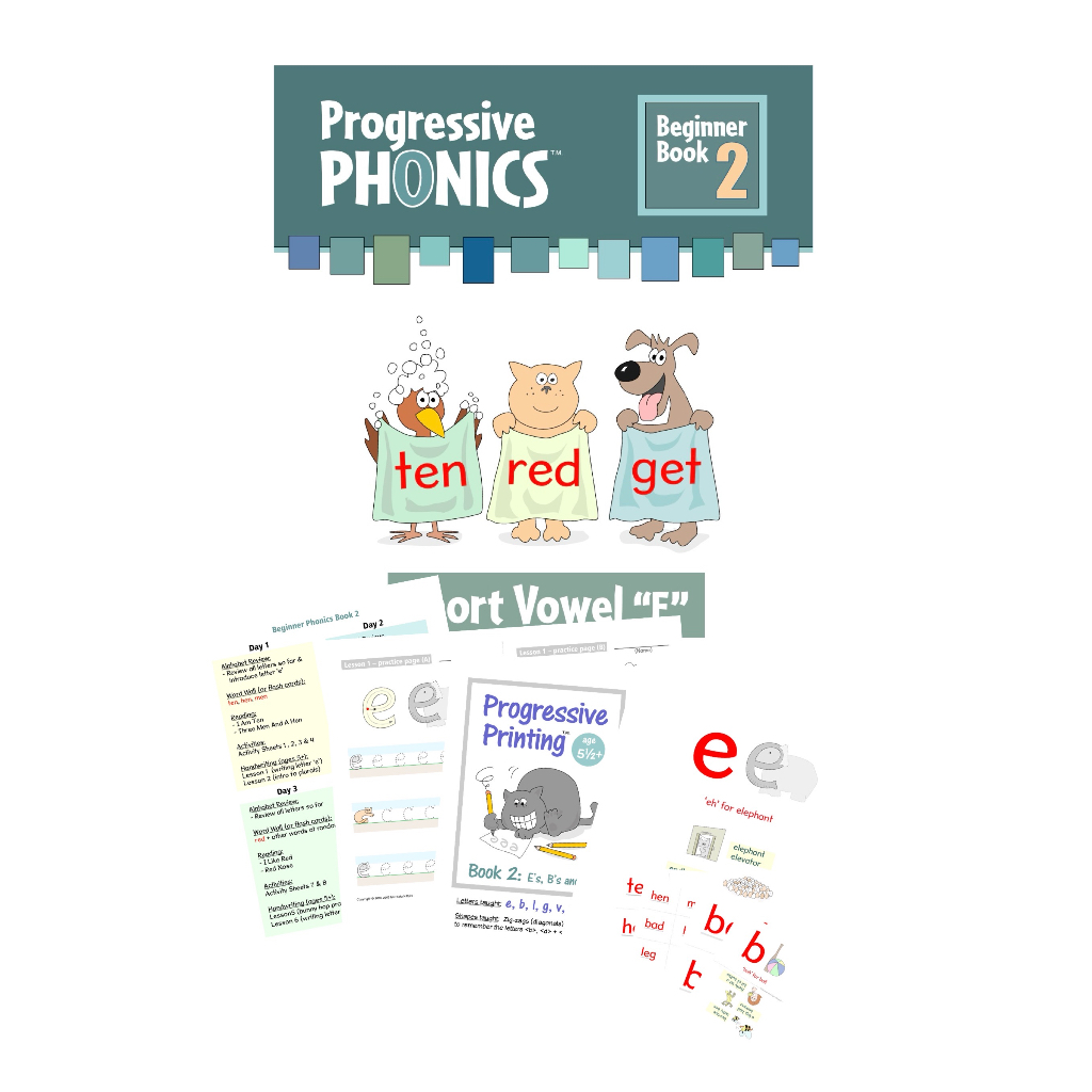 (eBook PDF) Beginner Phonics Book 2: Short Vowel "E" - Set including reading, activity ebook & flash card