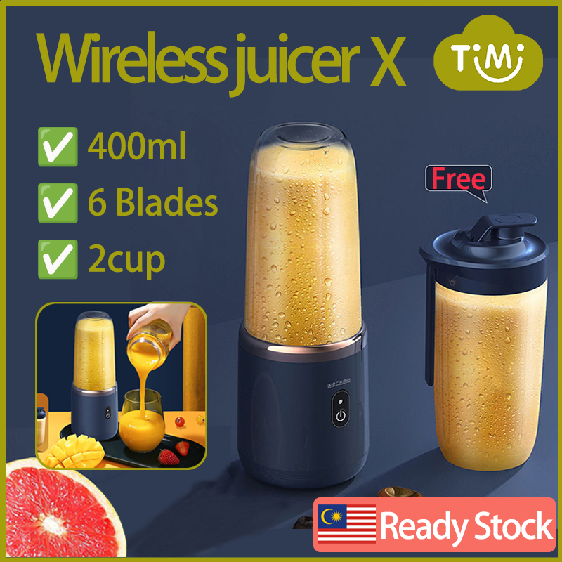 Blender Juicer Fruit blender Slow juicer 2Cup  Wireless Portable household USB Charging 6 Blade 果汁機果汁分离榨汁机