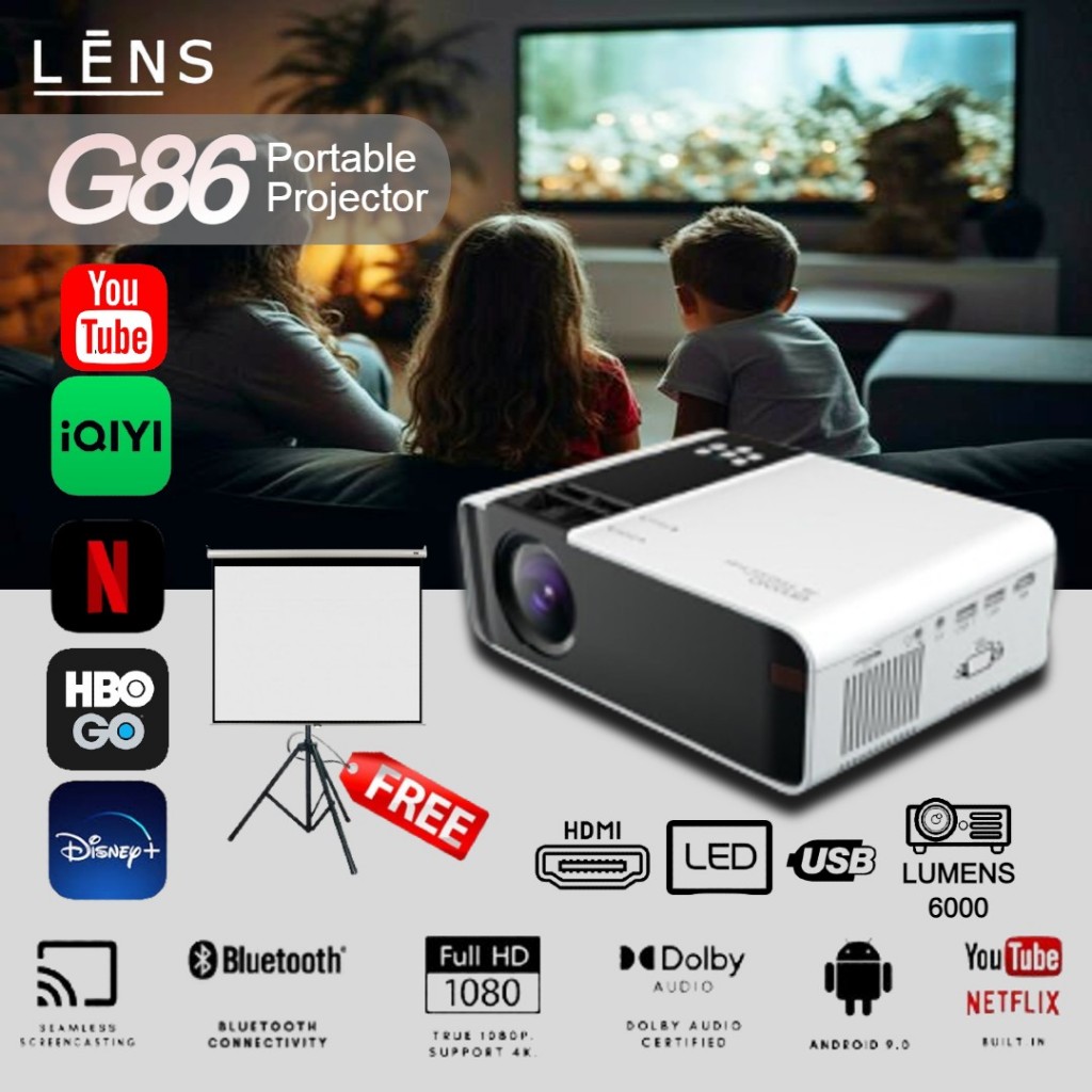 (10 Years Warranty) 7500 lumens G86 Projector FULL HD 1080P Android Mini Projector WIFI LCD A80 Protable Projector