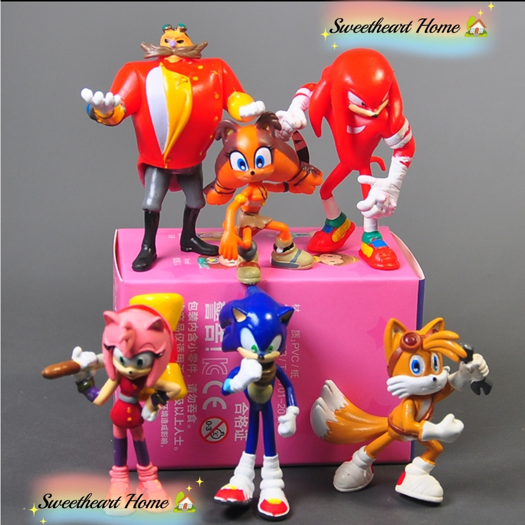 Ready stock -Super Sonic Cartoon Classic Sonic Knuckles Sonic Tails PVC Figure Toy Cake Topper Decor