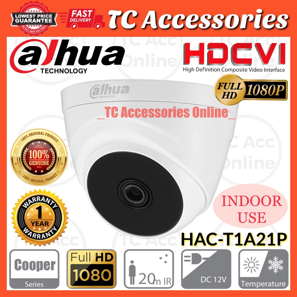 Dahua 2MP 1080P Full HD Indoor IR Dome CVI Camera HAC-T1A21P CCTV Support Night Vision View