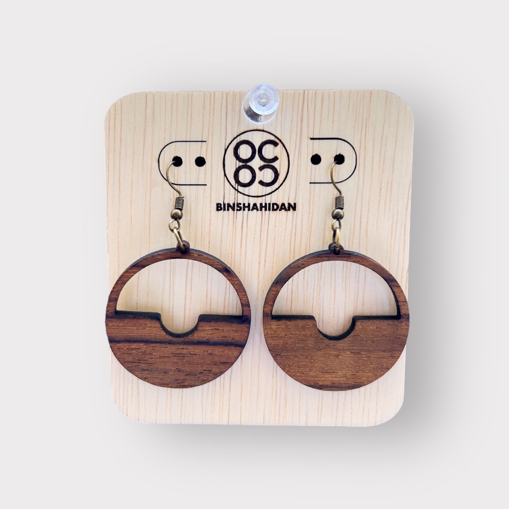 ROSEWOOD Eco-Friendly Artisan Wooden Earrings - Handcrafted Natural Wood Studs Anting-anting kayu