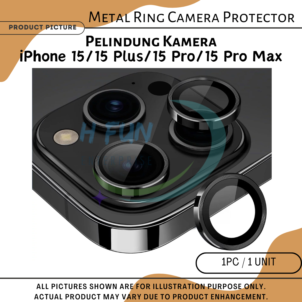 [1pc only] HFE iPhone 15/15 Plus/15 Pro/15 Pro Max Camera Metal Ring Pelindung Kamera Protection Protector